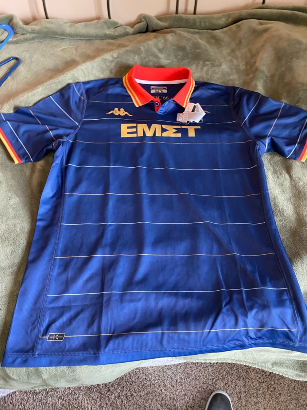 Kappa Navy Soccer Jersey with Red Collar and Gold Chest Lettering